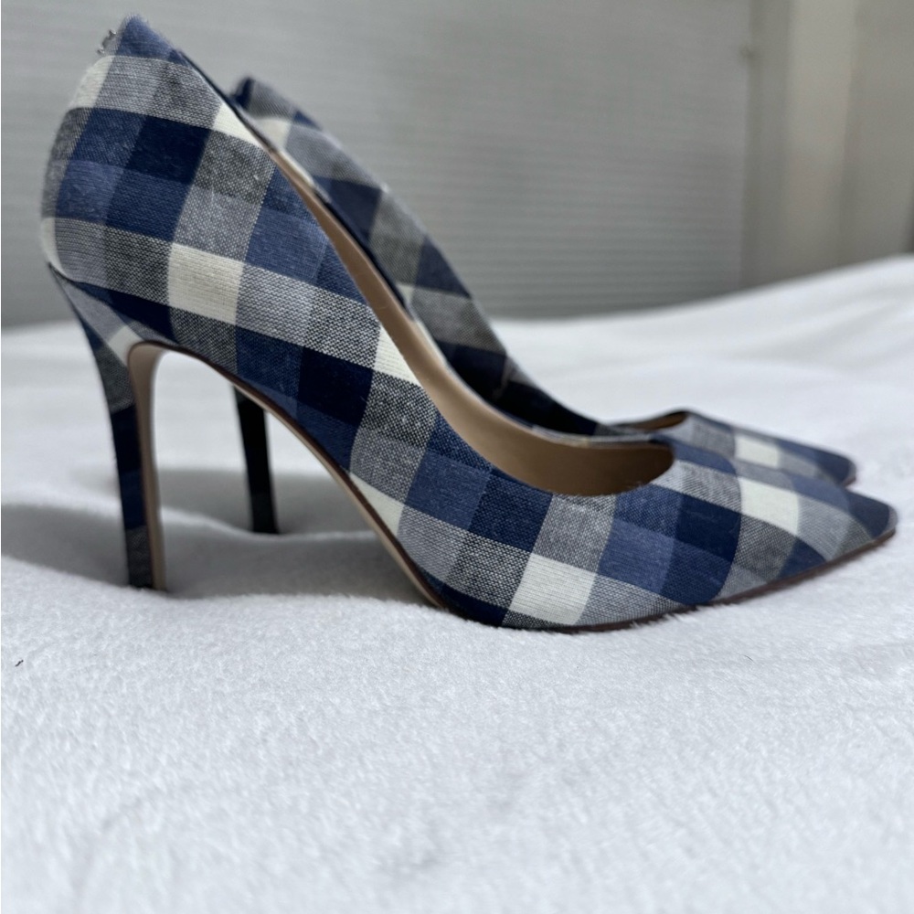 Sam Edelman Navy and White Plaid, Gingham Heels